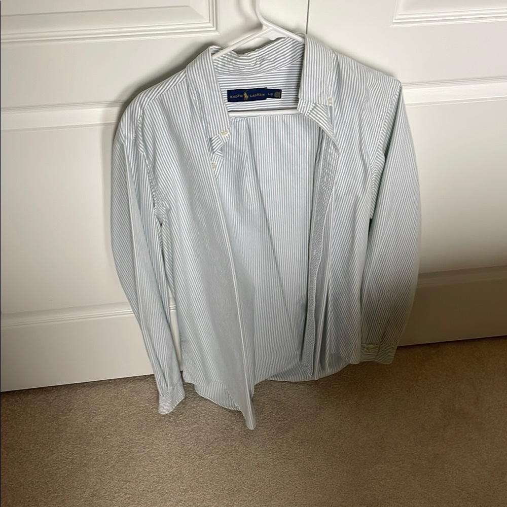 Green Striped Button-Up Shirt